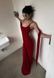 Simple Mermaid Spaghetti Straps Red With Scarf Long Prom Dresses Aesthetic Formal Dress Party Outfits HZ0311