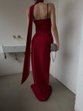 Unique Mermaid Spaghetti Strap Red With Scarf Long Prom Dresses Inspiration 18th Birthday Gowns Formal Evening Dress HZ0311