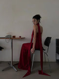 Simple Mermaid Spaghetti Straps Red With Scarf Long Prom Dresses Aesthetic Formal Dress Party Outfits HZ0311