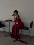 Classy Mermaid Spaghetti Straps Red With Scarf Long Prom Dresses Aesthetic For Teens Formal Dress Party Outfits Prom Gown HZ0311
