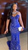 Luxurious Mermaid Sweetheart Royal Blue Sequin Prom Dress 16 Birthday Party Dress Evening Dresses HZ0311