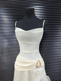 Modest Mermaid Spaghetti Strap Ivory Chiffon Party Dress Pleated Prom Dresses HZ0311