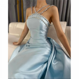 Elegant Baby Blue With Beaded Neck Mermaid Prom Dresses Evening Dress For Women HZ0311