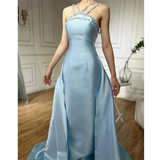 Elegant Baby Blue With Beaded Neck Mermaid Prom Dresses Evening Dress For Women HZ0311