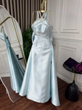 Elegant Baby Blue With Beaded Neck Mermaid Prom Dresses Evening Dress For Women HZ0311
