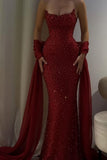 Charming Strapless Sleeveless Long Mermaid Prom Dress With Beading HZ0311