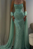 Charming Strapless Sleeveless Long Mermaid Prom Dress With Beading HZ0311
