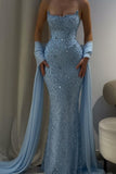 Charming Strapless Sleeveless Long Mermaid Prom Dress With Beading HZ0311