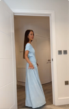 Women's Cocktail Party Gowns Sheath One Shoulder With Pleated Ruched Light Sky Blue Long Graduation Dinner Outfits Prom Dresses HZ0311