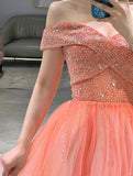 Classy Prom Dresses Inspiration A line Off The Shoulder Coral Pink Tulle Semi Formal Dance Grad Prom Dresses For Teens High Schools HZ0311