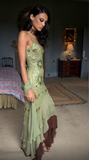 Sexy Prom Dresses Impress High Low Spaghetti Straps Sage Green Chiffon With Beads Semi Formal Graduation Party Dress For Teens High Schools HZ0311