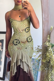 Sexy Prom Dresses Impress High Low Spaghetti Straps Sage Green Chiffon With Beads Semi Formal Graduation Party Dress For Teens High Schools HZ0311