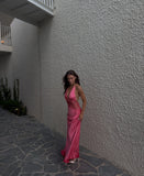 Classy Prom Dresses Inspiration Sheath Halter Pink Silky Satin Long Semi Formal Dance Grad Prom Dress For Teens High Schools HZ0311