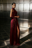 Classy Prom Dresses Inspiration A line High Neck Wine Red Burgundy Satin Long Semi Formal Dance Grad Prom Dress For Teens High Schools HZ0311