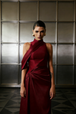 Classy Prom Dresses Inspiration A line High Neck Wine Red Burgundy Satin Long Semi Formal Dance Grad Prom Dress For Teens High Schools HZ0311