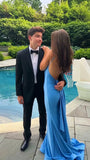 Modest Senior Prom Dresses High Schools Inspiration Mermaid Backless Blue Satin With Pleated Semi Formal Grad Long Prom Dress For Teens HZ0311