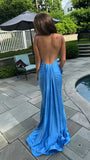 Modest Senior Prom Dresses High Schools Inspiration Mermaid Backless Blue Satin With Pleated Semi Formal Grad Long Prom Dress For Teens HZ0311