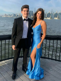Modest Senior Prom Dresses High Schools Inspiration Mermaid Backless Blue Satin With Pleated Semi Formal Grad Long Prom Dress For Teens HZ0311