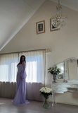 Elegant Mermaid 2 Pieces Square Neck Lilac Chiffon With Sleeves Long Formal Fancy Evening Dress Dinner Outfits Classy Party Gowns HZ0311