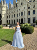 Elegant A line Strapless Light Sky With Scarf Winter Long Formal Ideas Prom Evening Dress Dinner Outfits Party Gowns For Women HZ0311