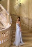 Elegant A line Strapless Light Sky With Scarf Winter Long Formal Ideas Prom Evening Dress Dinner Outfits Party Gowns For Women HZ0311