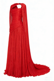 Elegant A line V Neck Navy Blue Tulle With Cape Long Formal Fancy Evening Dress Dinner Outfits Classy Party Gowns HZ0311