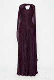 Elegant A line V Neck Navy Blue Tulle With Cape Long Formal Fancy Evening Dress Dinner Outfits Classy Party Gowns HZ0311