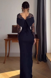 Elegant Mermaid Off The Shoulder Navy Blue With Sleeves Winter Long Formal Ideas Prom Evening Dress Dinner Outfits Party Gowns For Women HZ0311