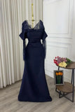 Elegant Mermaid Off The Shoulder Navy Blue With Sleeves Winter Long Formal Ideas Prom Evening Dress Dinner Outfits Party Gowns For Women HZ0311