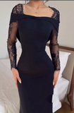 Elegant Mermaid Off The Shoulder Navy Blue With Sleeves Winter Long Formal Ideas Prom Evening Dress Dinner Outfits Party Gowns For Women HZ0311