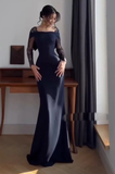 Elegant Mermaid Off The Shoulder Navy Blue With Sleeves Winter Long Formal Ideas Prom Evening Dress Dinner Outfits Party Gowns For Women HZ0311