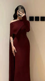 Elegant Mermaid One Shoulder Burgundy With Sleeves Winter Long Formal Ideas Prom Evening Dress Dinner Outfits Party Gowns For Women HZ0311