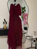 Elegant Sheath Navy Blue Sequins With Cape Long Formal Fancy Prom Evening Dress Dinner Outfits Classy Party Gowns HZ0311