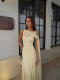 Classy Mermaid Square Neck Slim Yellow Long Formal Fancy Prom Evening Dresses Dinner Outfits Classy Party Gown HZ0311