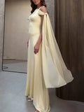Classy Mermaid Square Neck Slim Yellow Long Formal Fancy Prom Evening Dresses Dinner Outfits Classy Party Gown HZ0311