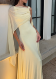 Classy Mermaid Square Neck Slim Yellow Long Formal Fancy Prom Evening Dresses Dinner Outfits Classy Party Gown HZ0311