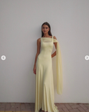 Classy Mermaid Square Neck Slim Yellow Long Formal Fancy Prom Evening Dresses Dinner Outfits Classy Party Gown HZ0311