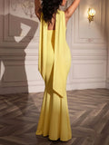 Classy Mermaid Strapless Slim Yellow With Scarf Long Formal Fancy Prom Evening Dresses Dinner Outfits Classy Party Gown HZ0311