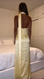 Classy Mermaid V Neck Slim Yellow With Scarf Long Formal Fancy Prom Evening Dresses Dinner Outfits Classy Party Gown HZ0311