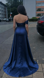 Elegant Mermaid Off The Shoulder Navy Blue With Pleated Sleeves Long Formal Prom Evening Dress Dinner Outfits Party Gowns HZ0311