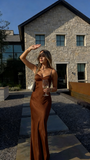 Simple Mermaid Spaghetti Straps Champagne Silky Satin Long Formal Fancy Prom Evening Dress Dinner Outfits Classy Party Gowns HZ0311