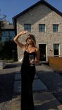 Simple Mermaid Spaghetti Straps Champagne Silky Satin Long Formal Fancy Prom Evening Dress Dinner Outfits Classy Party Gowns HZ0311