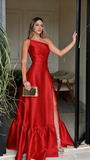 Classy Prom Dresses Inspiration A line One Shoulder Green Satin Long Semi Formal Dance Grad Prom Dresses For Teens HZ0311