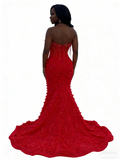 Elegant Mermaid Sweetheart Red Sequin With Beadings Black Girls Long Formal Prom Evening Dress Dinner Outfits Party Gowns HZ0311