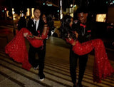 Glitter Mermaid Off The Shoulder Red Sequins Long Formal Fancy Prom Evening Dress Dinner Outfits Classy Party Gowns For Black Girls HZ0311