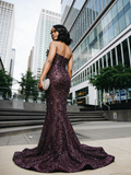 Sexy Special Occasion Dress Mermaid Sweetheart Grape Sequins Prom Dresses With Beads Gem Party Dress Long Evening Dresses HZ0311