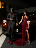 Sexy Special Occasion Dress Mermaid Sweetheart Red Prom Dresses With Split Beads Party Dress Long Evening Dresses HZ0311