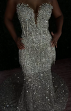 Classy Mermaid Sweetheart Silver Gray Sequins Prom Dresses Party Dress Long Evening Dresses HZ0311