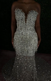 Classy Mermaid Sweetheart Silver Gray Sequins Prom Dresses Party Dress Long Evening Dresses HZ0311