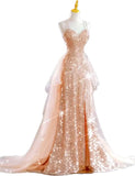 Chic Mermaid Spaghetti Straps Lilac Sequins Long Formal Fancy Prom Evening Dress Dinner Outfits Party Gowns For Teens HZ0311